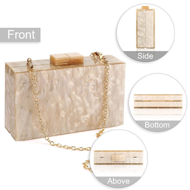 Gets Acrylic Purses and Handbags with Marbling for Women Elegant Banquet Evening Crossbody Handbag Box Clutch (Apricot) - Image 2