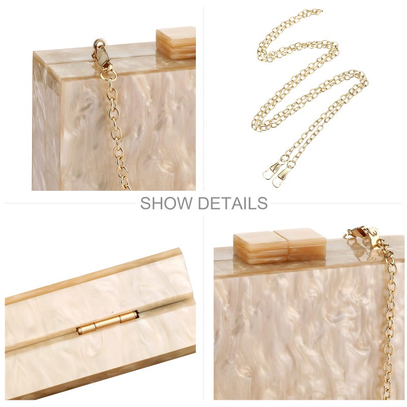 Gets Acrylic Purses and Handbags with Marbling for Women Elegant Banquet Evening Crossbody Handbag Box Clutch (Apricot) - Image 4