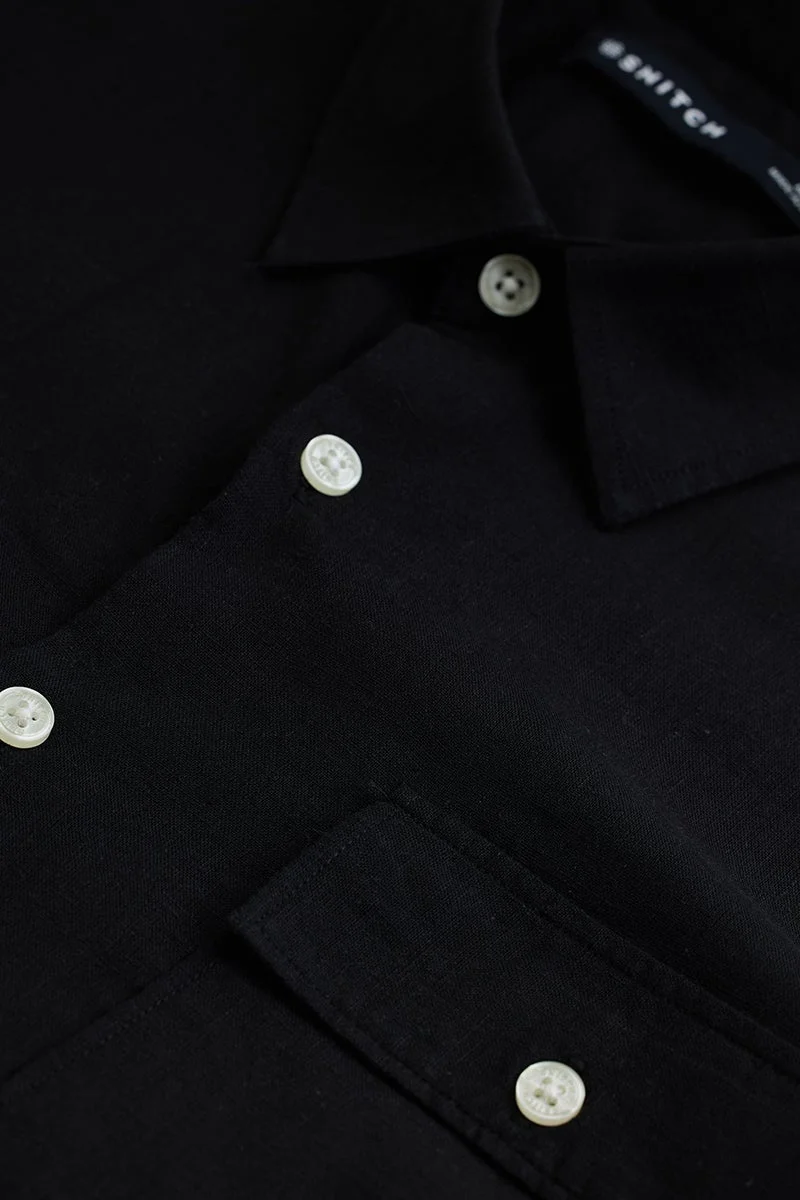 سنيتش Black Solid Long Sleeve Regular Fit Shirt