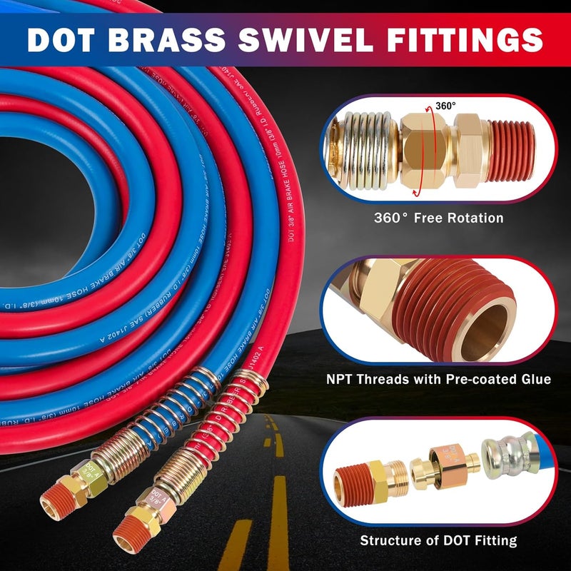 CheeMuii 15 FT Semi Truck Air Line Hose Assembly - Rubber Air Brake Hoses with Flexible Grips & DOT Fittings (Red & Blue) - Image 3