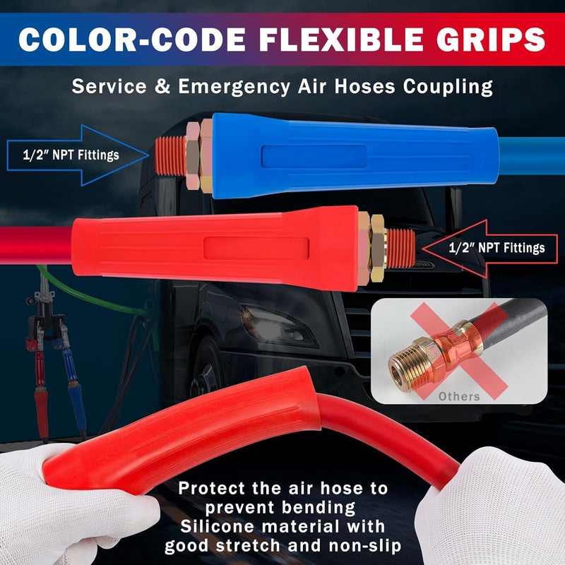 CheeMuii 15 FT Semi Truck Air Line Hose Assembly - Rubber Air Brake Hoses with Flexible Grips & DOT Fittings (Red & Blue) - Image 4