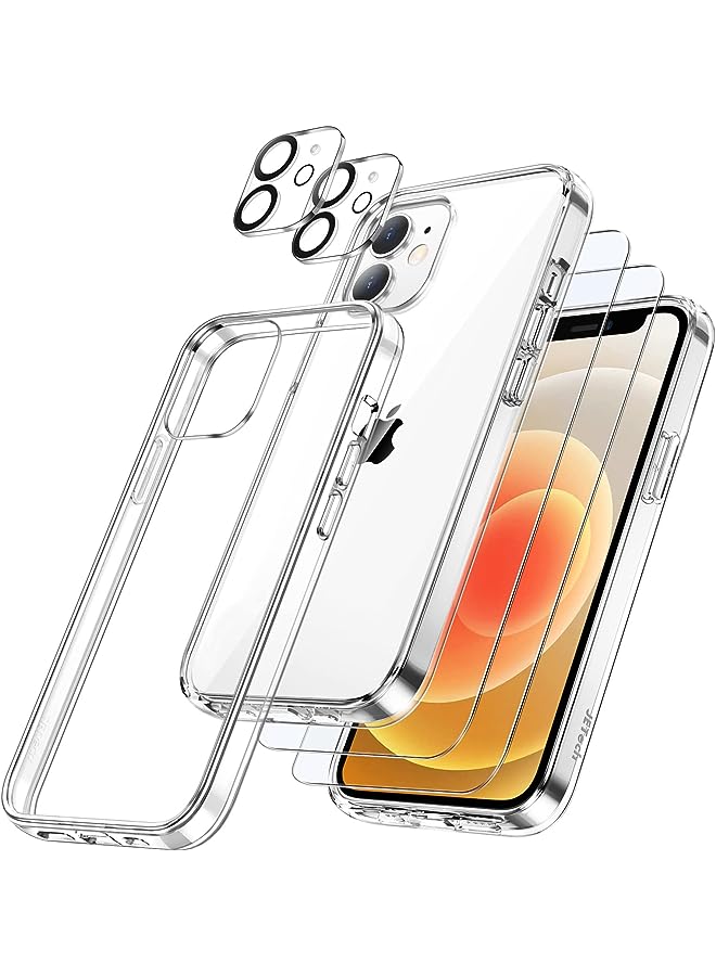 Jetech جراب 3 في 1 لهاتف iPhone 12 mini مقاس 5.4 بوصة، مع واقي شاشة مكون من قطعتين وواقي عدسة كاميرا مكون من قطعتين، غير قابل للاصفرار، غطاء زجاجي مقوى بتغطية كاملة، غطاء هاتف مضاد للصدمات (شفاف) - Image 1