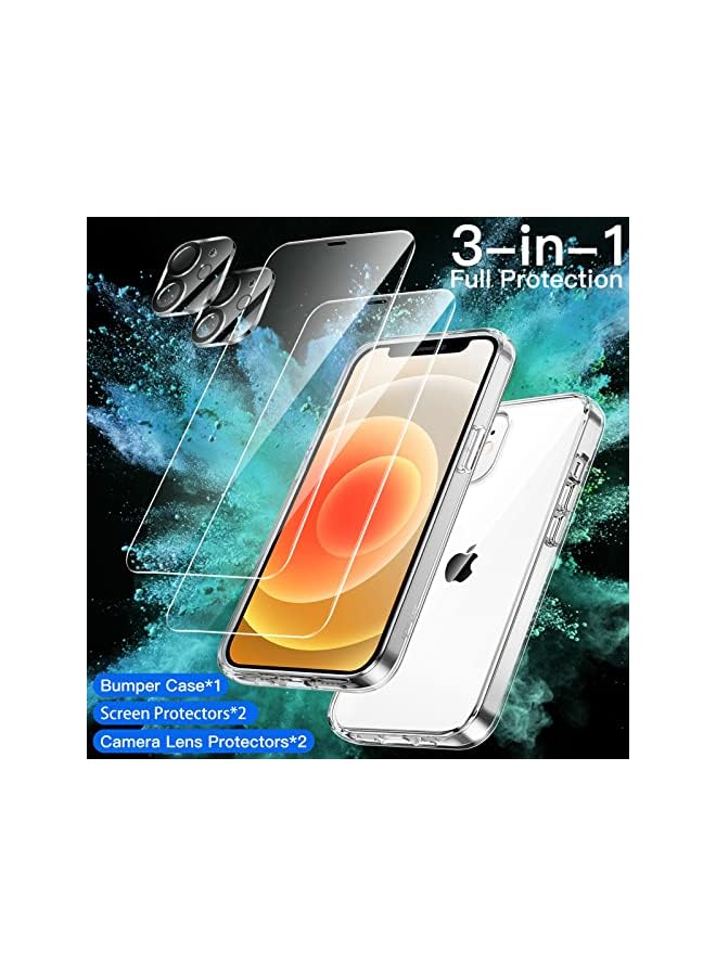 Jetech جراب 3 في 1 لهاتف iPhone 12 mini مقاس 5.4 بوصة، مع واقي شاشة مكون من قطعتين وواقي عدسة كاميرا مكون من قطعتين، غير قابل للاصفرار، غطاء زجاجي مقوى بتغطية كاملة، غطاء هاتف مضاد للصدمات (شفاف) - Image 3
