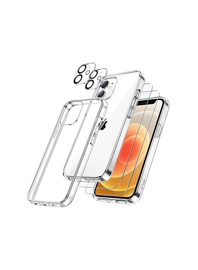 Jetech جراب 3 في 1 لهاتف iPhone 12 mini مقاس 5.4 بوصة، مع واقي شاشة مكون من قطعتين وواقي عدسة كاميرا مكون من قطعتين، غير قابل للاصفرار، غطاء زجاجي مقوى بتغطية كاملة، غطاء هاتف مضاد للصدمات (شفاف) - Image 2