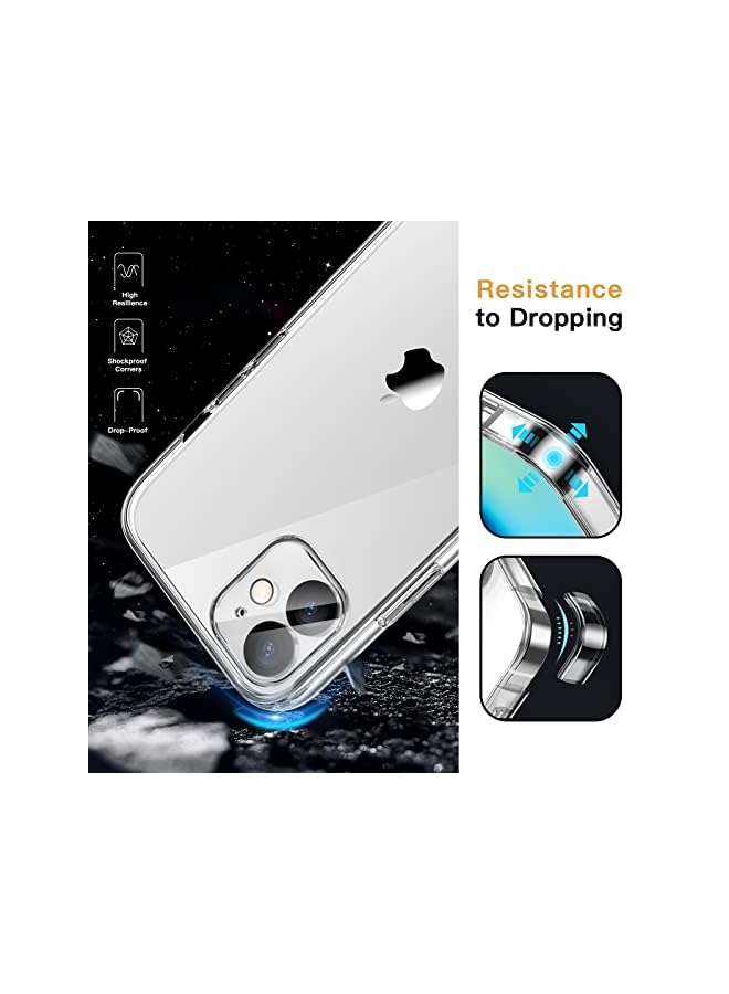 Jetech جراب 3 في 1 لهاتف iPhone 12 mini مقاس 5.4 بوصة، مع واقي شاشة مكون من قطعتين وواقي عدسة كاميرا مكون من قطعتين، غير قابل للاصفرار، غطاء زجاجي مقوى بتغطية كاملة، غطاء هاتف مضاد للصدمات (شفاف) - Image 5