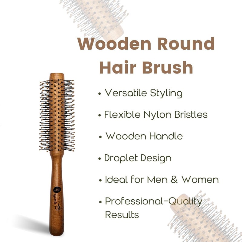 Organic B Wooden Round Hair Brush Unisex Adds Curls Volume Waves For Blowout Straightening Styling Scalp Massage Quick Drying - Image 4
