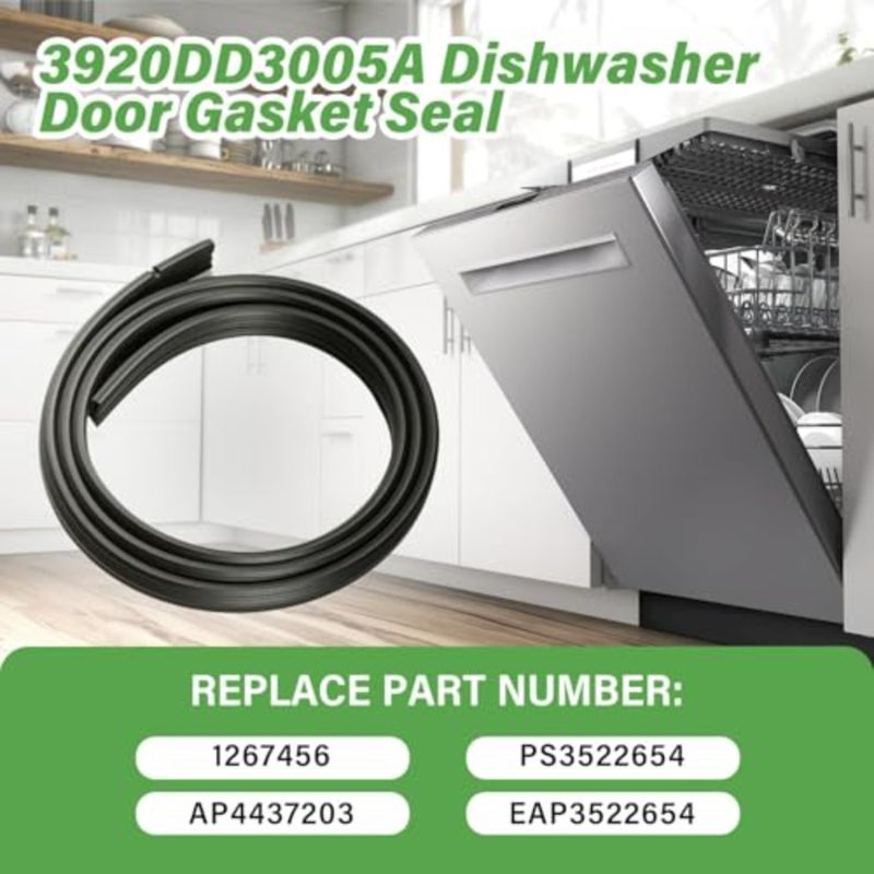 Dishwasher Door Gasket Seal, Rubber, Black, Heat-Resistant and Leak-Proof for Appliance Repair - Image 2