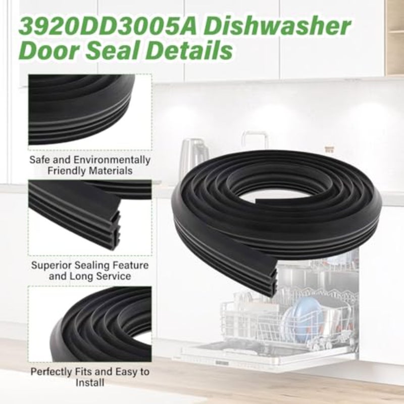 Dishwasher Door Gasket Seal, Rubber, Black, Heat-Resistant and Leak-Proof for Appliance Repair - Image 3