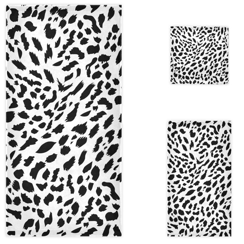 Naanle Trendy Black and White Leopard Print Soft Luxury Decorative Set of 3 Towels 1 Bath Towel1 Hand Towel1 Washcloth Multipurpose for Bathroom Hotel Gym Spa and Beach