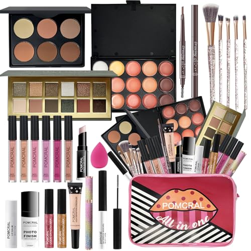 POMCRAL Make up Sets,Makeup Kit For Girls 10-12,Make up Gift For Women Girs Teens with Eyeshadow Palette, Lipgloss Set, Brushes, Concealer, Makeup Bag - Image 1