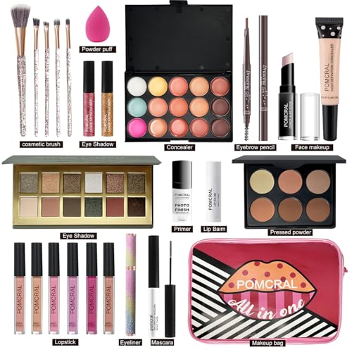 POMCRAL Make up Sets,Makeup Kit For Girls 10-12,Make up Gift For Women Girs Teens with Eyeshadow Palette, Lipgloss Set, Brushes, Concealer, Makeup Bag - Image 2