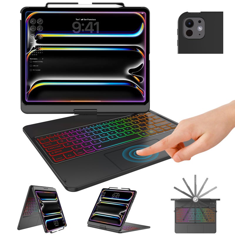 TQQ iPad Pro 13-inch Case with Keyboard (M5 2025 / M4 2024), iPad Pro 13 Keyboard Case with Pencil Holder, Multi-Touch Trackpad, 360Â° Rotatable, 7-Color Backlit, Thin & Light (Black) - Image 1