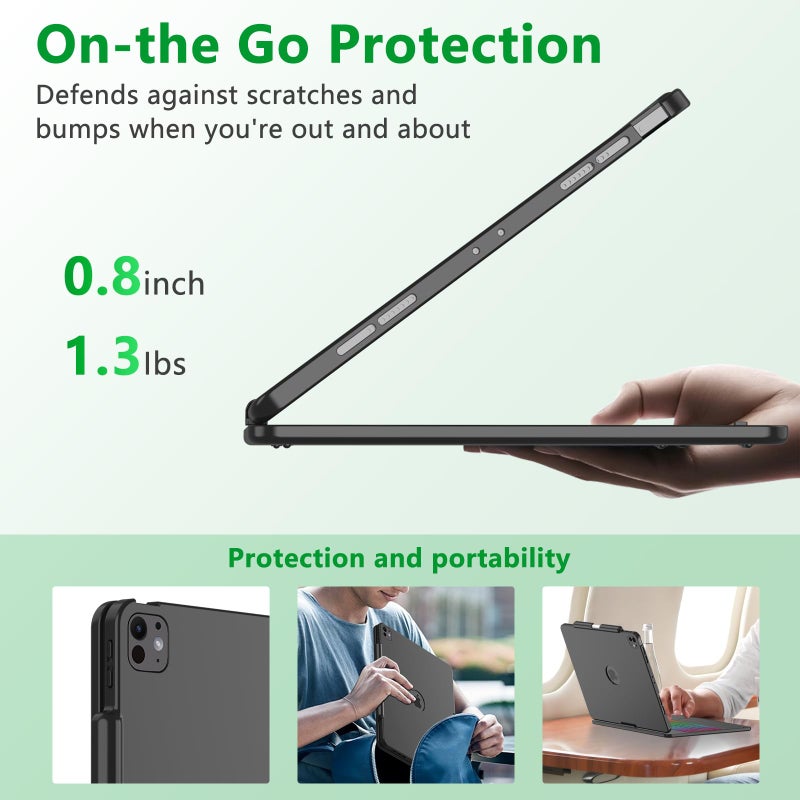 TQQ iPad Pro 13-inch Case with Keyboard (M5 2025 / M4 2024), iPad Pro 13 Keyboard Case with Pencil Holder, Multi-Touch Trackpad, 360Â° Rotatable, 7-Color Backlit, Thin & Light (Black) - Image 5