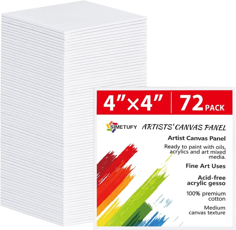 Simetufy 72 Pack 4x4inch Mini Canvas Boards Small Painting Canvas 100% Cotton Primed Acid Free Blank for Oil Paint,Watercolor,Acrylic Paint, Art Projects, Collage Art - Image 1