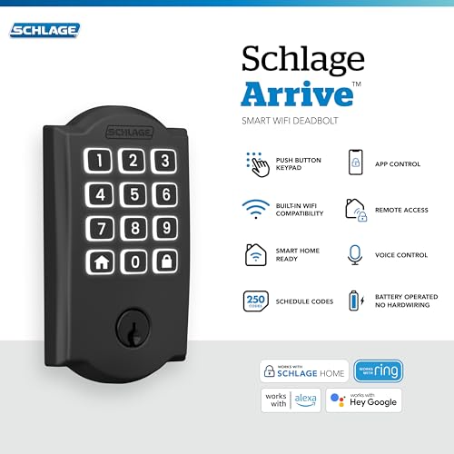 Schlage Arrive Smart WiFi Deadbolt Lock with Keypad Keyless Entry Front Door Lock App Control Alexa and Google Home Compatible Matte Black BE459WB CAM 622 - Image 3
