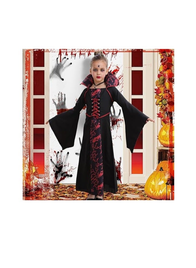 هالوين الملكي مصاصي الدماء زي مجموعة للبنات هالوين اللباس حتى الحفلة، كوسبلاي، مصاصي الدماء موضوع الحفلة (120 سم) - Image 3
