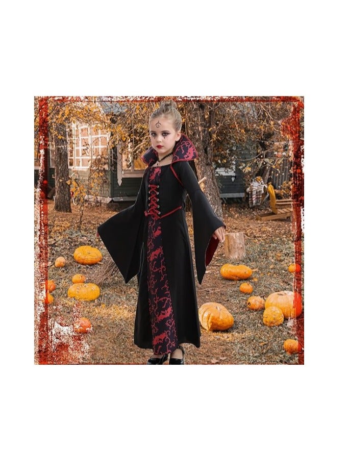 هالوين الملكي مصاصي الدماء زي مجموعة للبنات هالوين اللباس حتى الحفلة، كوسبلاي، مصاصي الدماء موضوع الحفلة (120 سم) - Image 4