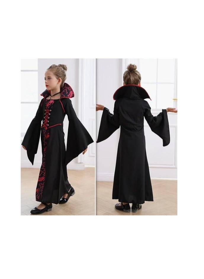 هالوين الملكي مصاصي الدماء زي مجموعة للبنات هالوين اللباس حتى الحفلة، كوسبلاي، مصاصي الدماء موضوع الحفلة (120 سم) - Image 5