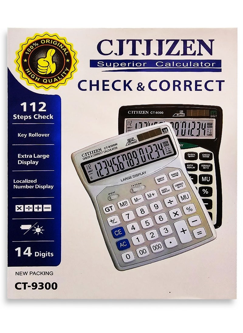 ماركة غير محددة - آلة حاسبة متفوقة ، لحل العمليات الحسابية  CT-9300، شاشة عرض، مفتاح رقم محلي، طاقة 14 رقمًا، شاشة كبيرة جدًا للمكاتب و المحاسبين و الاستخدام الشخصي في المنزل  او المدرسة - Image 1