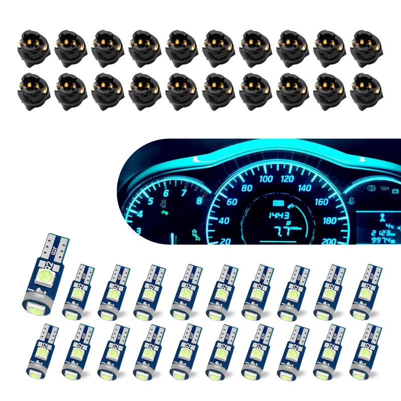 Opuweiy Led Bulb Dash Lights T5 37 12V Super Bright Bulb with Twist Lock Socket 3030 Vehicle Instrument Cluster Replacement Lights Kits Universal for Most Cars Trucks SUVs Blue - Image 3