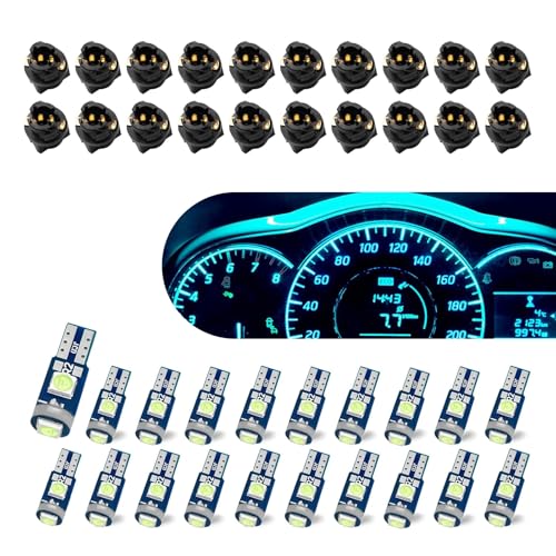 Opuweiy Led Bulb Dash Lights T5 37 12V Super Bright Bulb with Twist Lock Socket 3030 Vehicle Instrument Cluster Replacement Lights Kits Universal for Most Cars Trucks SUVs Blue - Image 1