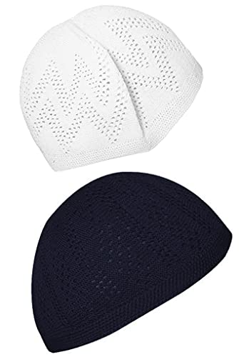 Hat Lot of 2 Pcs Colors Muslim Wholesale Kufi Koofi Kofi Topi Cotton Turkish Skull Cap Islamic Muslim Islam Prayer Takke Knit Style Helmet Liner Caps for Men Multicolor - Image 1