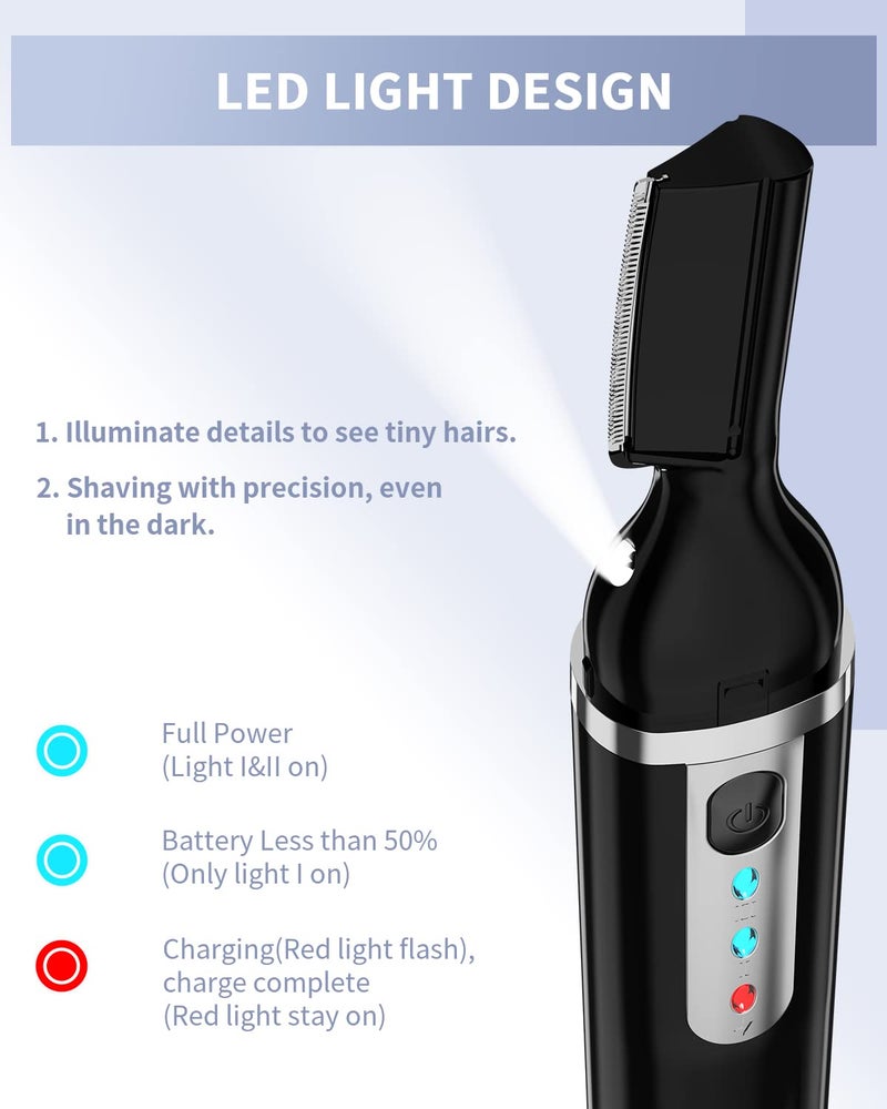 Dapsang Eyebrow Trimmer, Electric Eyebrow Razor for Women Men, Rechargeable Painless LED Light Facial Hair Shaver Remover with Rinseable Blade for Face Lips Neck Leg - Image 5