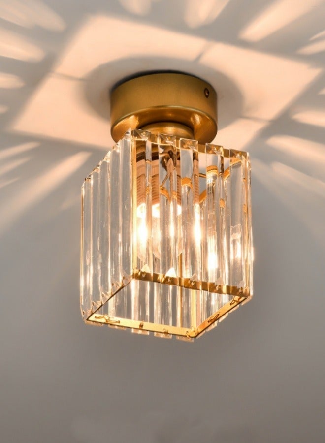 MIXDE Modern Gold Crystal Ceiling Light, Flush Mount Ceiling Light Fixture, Crystal Ceiling Lamp Chandelier Lighting for Hallway, Bedroom, Living Room, Kitchen, Square (Bulb not Included) - Image 1