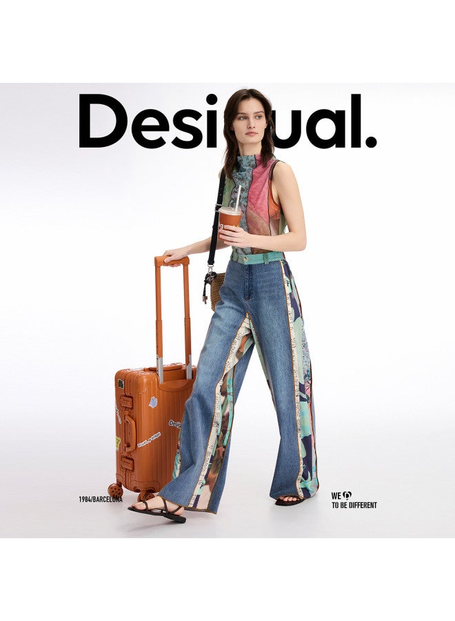 DESIGUAL ss25 New Abstract Print Patchwork Design Straight Leg Women's Jeans - Image 2