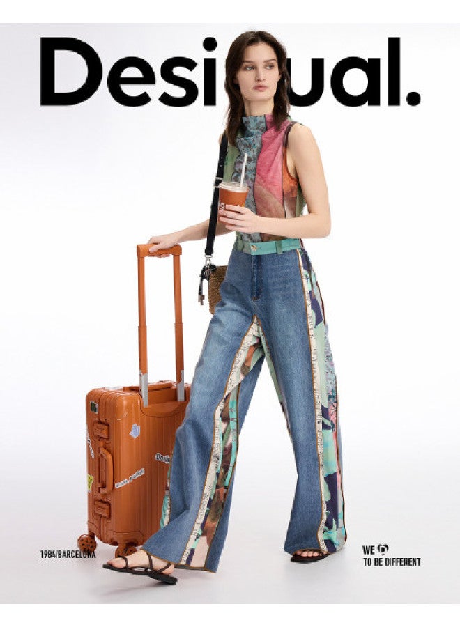 DESIGUAL ss25 New Abstract Print Patchwork Design Straight Leg Women's Jeans - Image 1