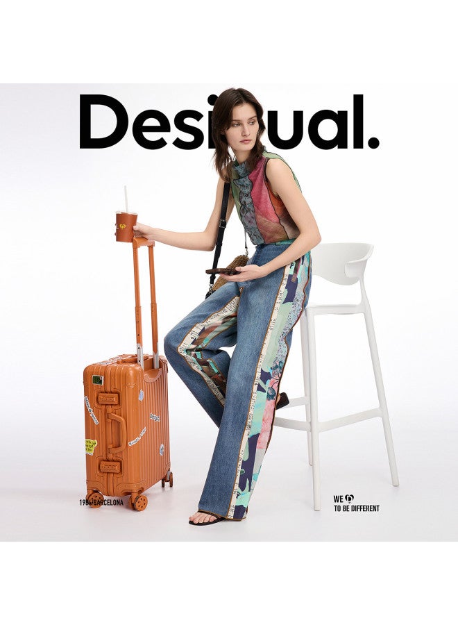 DESIGUAL ss25 New Abstract Print Patchwork Design Straight Leg Women's Jeans - Image 5