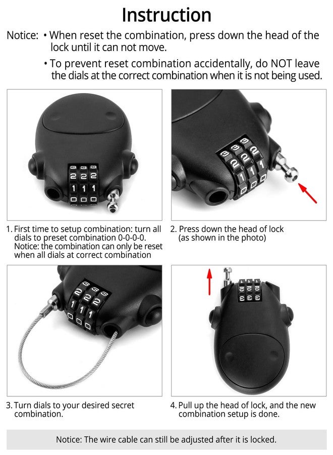 QWORK Retractable Cable Lock, 4 Pack Security Password Lock Steel Cable Luggage Locks - Image 2