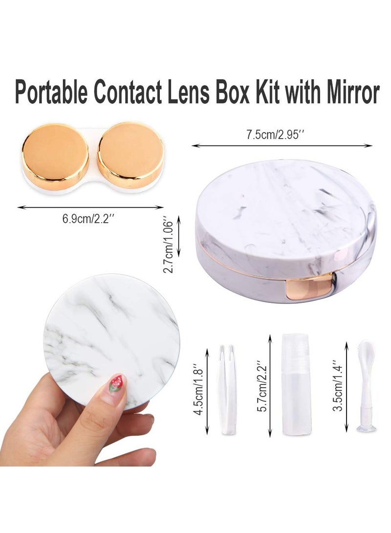 سانموجيد 2 قطعة علبة عدسات لاصقة رخامية مستديرة من الرخام، علبة عدسات لاصقة محمولة مع مرآة، علبة صغيرة لحامل العدسات اللاصقة للسفر - Image 2