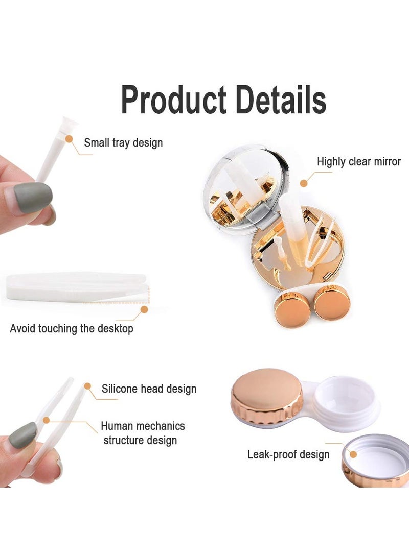 سانموجيد 2 قطعة علبة عدسات لاصقة رخامية مستديرة من الرخام، علبة عدسات لاصقة محمولة مع مرآة، علبة صغيرة لحامل العدسات اللاصقة للسفر - Image 3