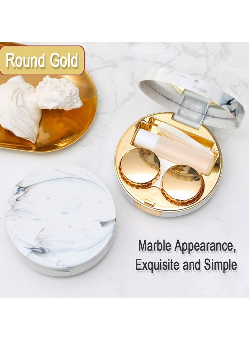 سانموجيد 2 قطعة علبة عدسات لاصقة رخامية مستديرة من الرخام، علبة عدسات لاصقة محمولة مع مرآة، علبة صغيرة لحامل العدسات اللاصقة للسفر - Image 4