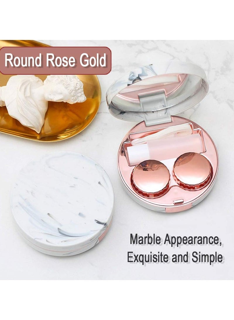 سانموجيد 2 قطعة علبة عدسات لاصقة رخامية مستديرة من الرخام، علبة عدسات لاصقة محمولة مع مرآة، علبة صغيرة لحامل العدسات اللاصقة للسفر - Image 5