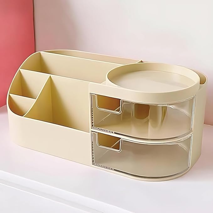 PRISO Makeup Box Countertop Organizer, Cosmetics,Vanity Brush With Holder For Lipstick, Brushes Storage Box For Bathroom, bedroom, Office Use. (Multicolor) - Image 1