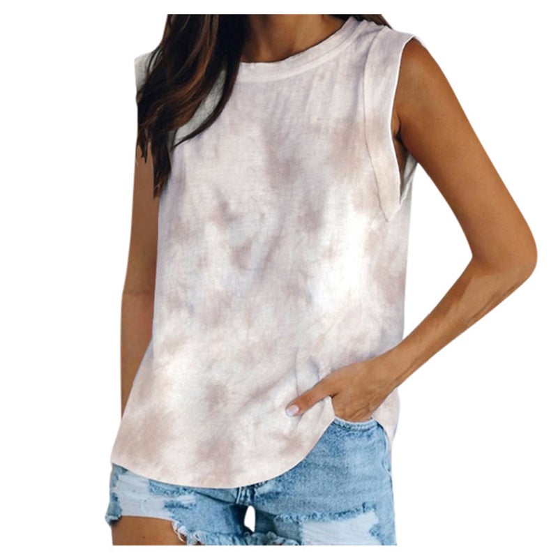 9 Colors 5 Sizes 2022 Popular Wish Cross-border Women's Clothing European and American Round Neck Tie-Dye Solid Color Tank Top T-Shirt Top black L - Image 2