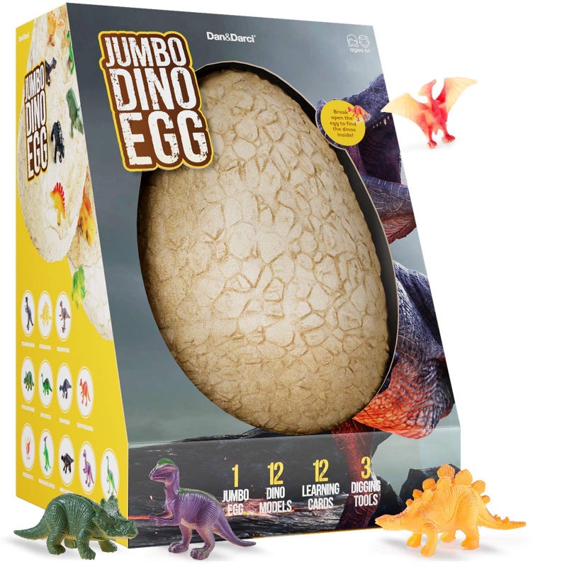 Dan&Darci Jumbo Dino Easter Egg - Unearth 12 Unique Large Surprise Dinosaurs in One Giant Filled Egg -Easter Gifts for Kids - Discover Dinosaur Archaeology Science STEM Crafts Gifts for Boys & Girls - Image 1