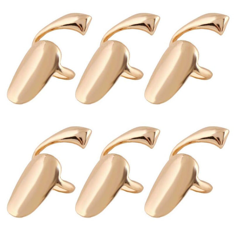 UPSTORE 6PCS Gold Women Lady Fashion Retro Metal Nail Finger Ring Fingernail Protective Nail Cap Cover Tip Rings Nail Art Charm Decorations Fingertip Claw for Cosplay - Image 1