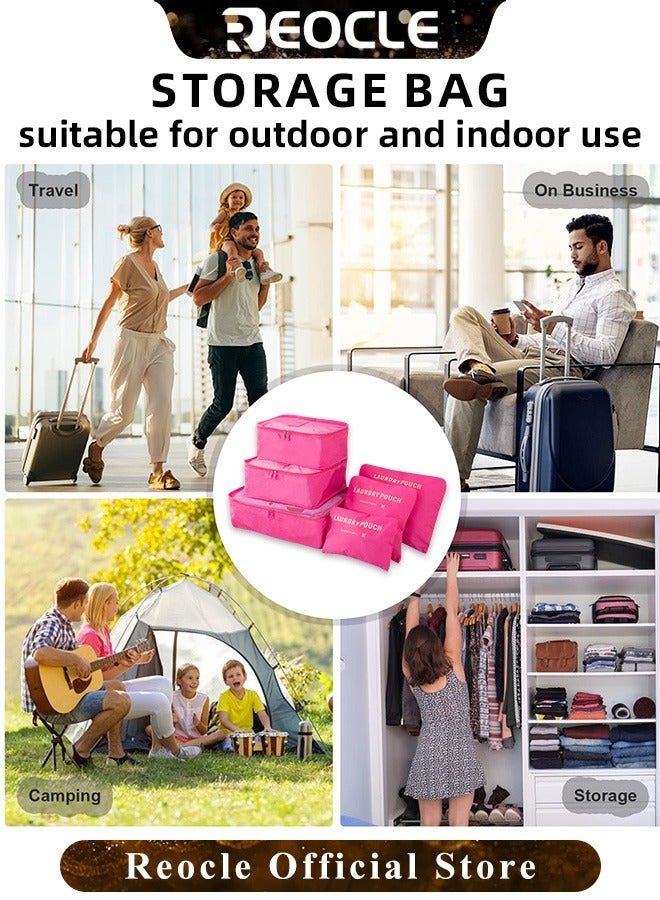 REOCLE 6pcs Clothes Storage Bags Packing Cube Travel Luggage Organizer Pouch Set Travel Multi-functional Clothing Sorting Packages  - Image 4