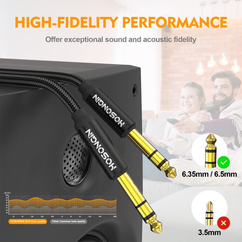 HOSONGIN 1/4 Inch TRS Instrument Cable 10ft 2-Pack [Nylon Braided Shielded], 1/4 Inch to 1/4 inch TRS Male to Male Plug Stereo Audio Cord, Quarter Inch 6.35mm Balanced Interconnect Line - 10 feet - Image 2