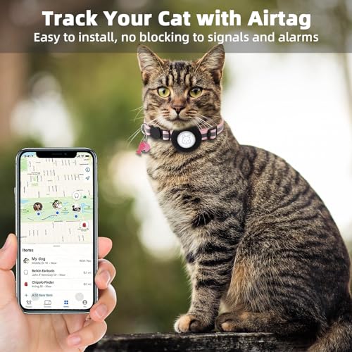 SimpleThings Airtag Cat Collar Air tag Cat Collar with Bell and Safety Buckle in 38 Width Reflective Collar with Waterproof Airtag Holder Compatible with Apple Airtag for Cat Dog Kitten Puppy BlackPink - Image 3