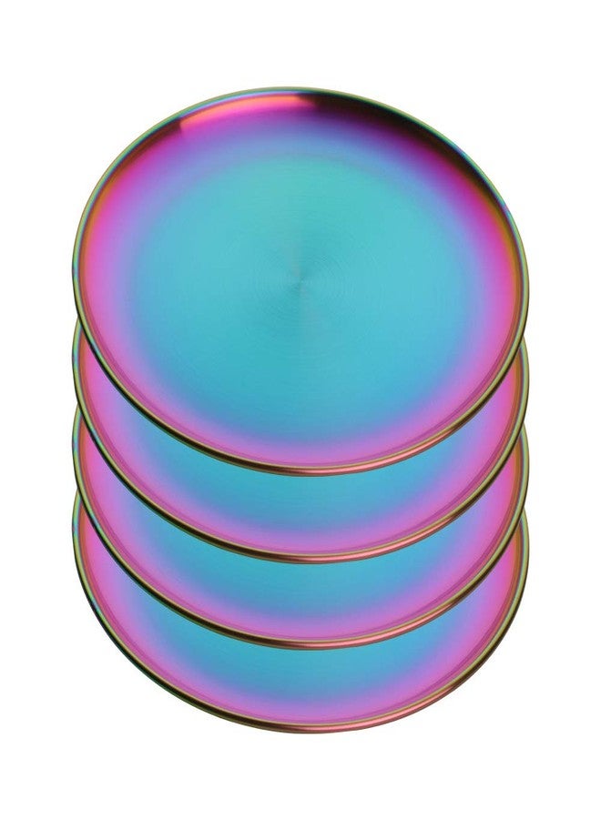 BISDARUN 4-Piece Stainless Steel Dinner Plates Dessert Salad Plates Set Indian,9.1 Inch Colorful Metal Platter for Camping, Unbreakable and Reusable Dishwasher Safe (Rainbow) - Image 1