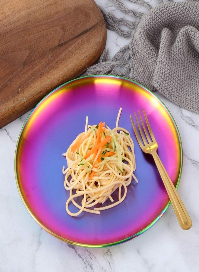 BISDARUN 4-Piece Stainless Steel Dinner Plates Dessert Salad Plates Set Indian,9.1 Inch Colorful Metal Platter for Camping, Unbreakable and Reusable Dishwasher Safe (Rainbow) - Image 4