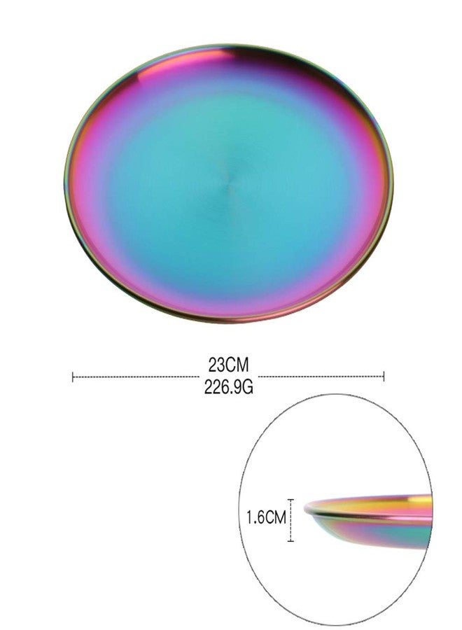 BISDARUN 4-Piece Stainless Steel Dinner Plates Dessert Salad Plates Set Indian,9.1 Inch Colorful Metal Platter for Camping, Unbreakable and Reusable Dishwasher Safe (Rainbow) - Image 2