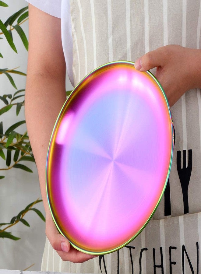 BISDARUN 4-Piece Stainless Steel Dinner Plates Dessert Salad Plates Set Indian,9.1 Inch Colorful Metal Platter for Camping, Unbreakable and Reusable Dishwasher Safe (Rainbow) - Image 5