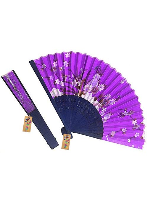 Western Era Western Era Floral Handheld Folding Chinese Vintage Fan for Girls Women for Wedding Dance Party Decoration Birthday Party Theme Party Decoration Stage Shows Dance Purple Set of 2  - Image 1