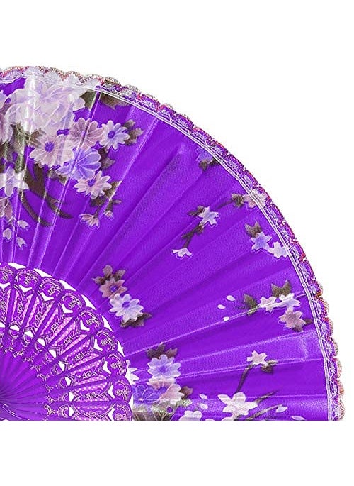 Western Era Western Era Floral Handheld Folding Chinese Vintage Fan for Girls Women for Wedding Dance Party Decoration Birthday Party Theme Party Decoration Stage Shows Dance Purple Set of 2  - Image 2