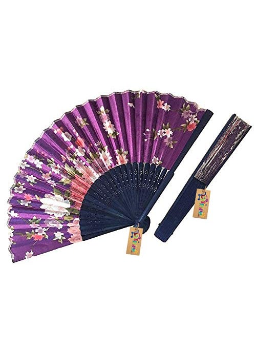 Western Era Western Era Floral Handheld Folding Chinese Vintage Fan for Girls Women for Wedding Dance Party Decoration Birthday Party Theme Party Decoration Stage Shows Dance Purple Set of 2  - Image 3